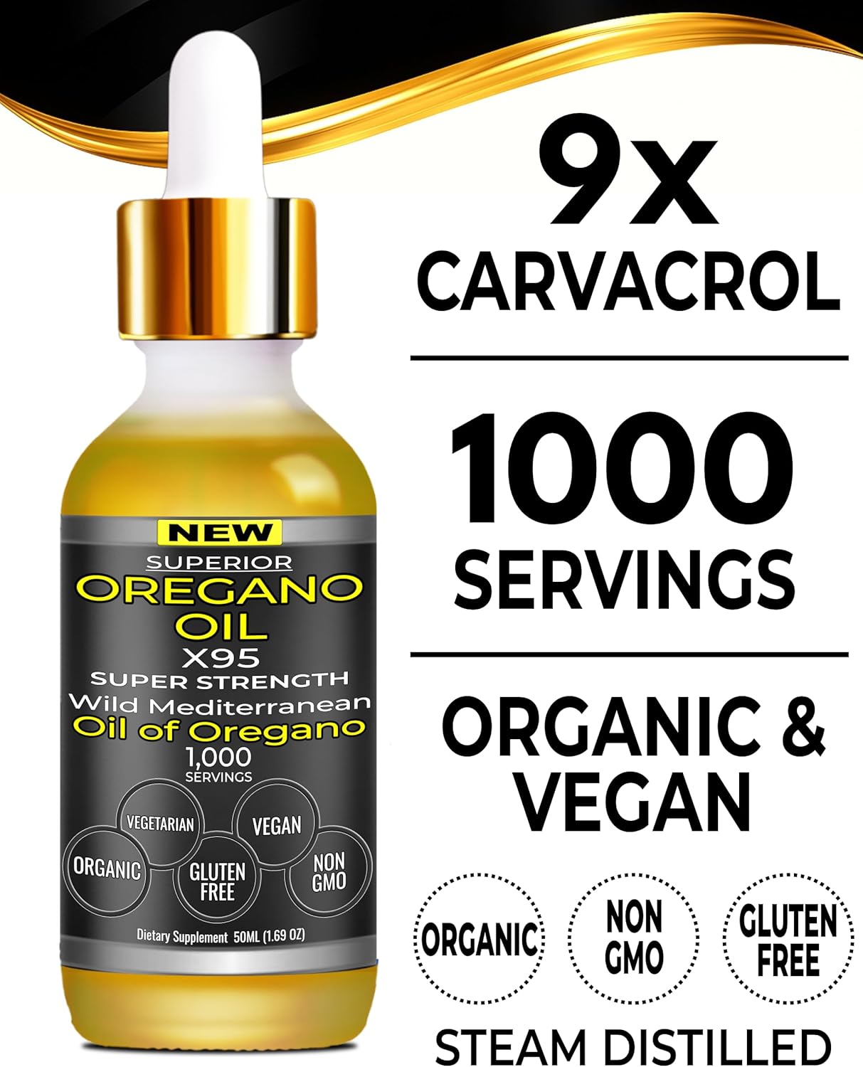 9x carvacrol organic oregano oil drops pure oil of oregano supplement