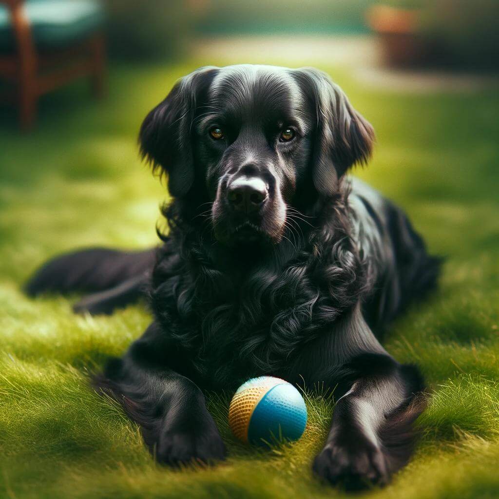 A_Black_Golden_Retriever_lying_on_grass__looking_r