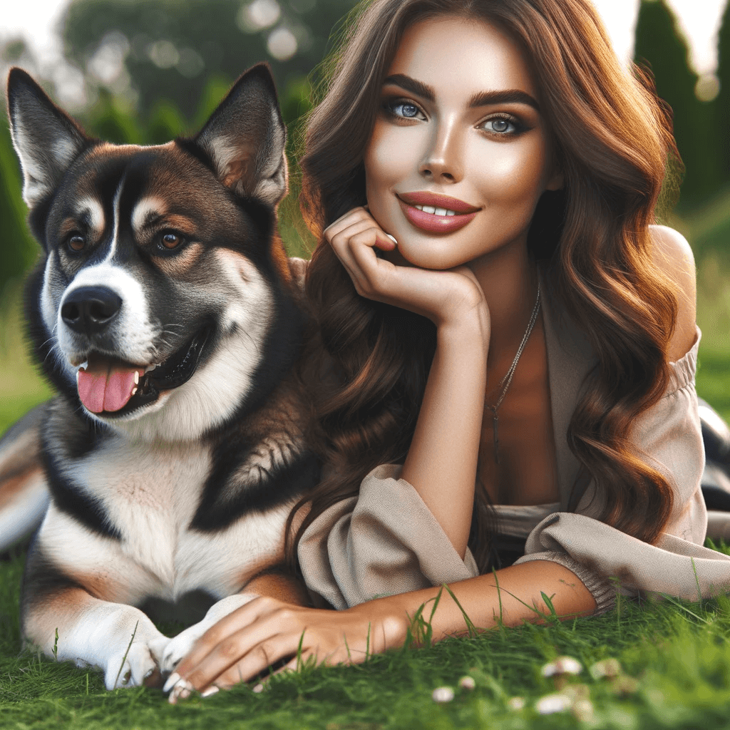 A_beautiful_woman_and_a_Husky_Boxer_Mix_Boxsky_lying_together_on_a_grassy_field_enjoying_a_relaxing_moment