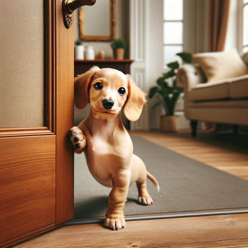 A_confident_English_cream_Dachshund_puppy_standing