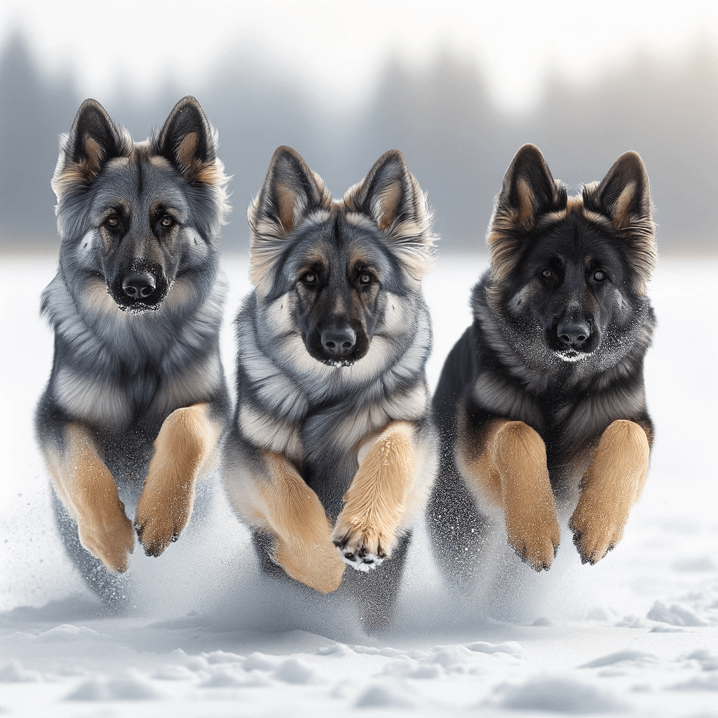A_group_of_three_Blue_German_Shepherds_playing_together_in_a_snowy_field._The_dogs_are_leaping_and_chasing_each_other_their_blue-grey_coats