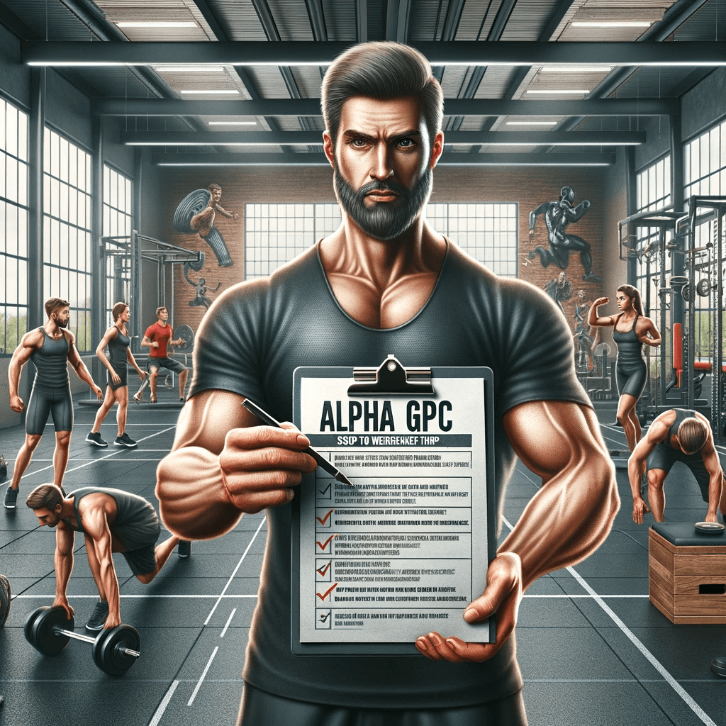 A_gym_setting_with_a_trainer_holding_a_clipboard_with_Alpha_GPC_tips_with_athletes_training_in_the_background.