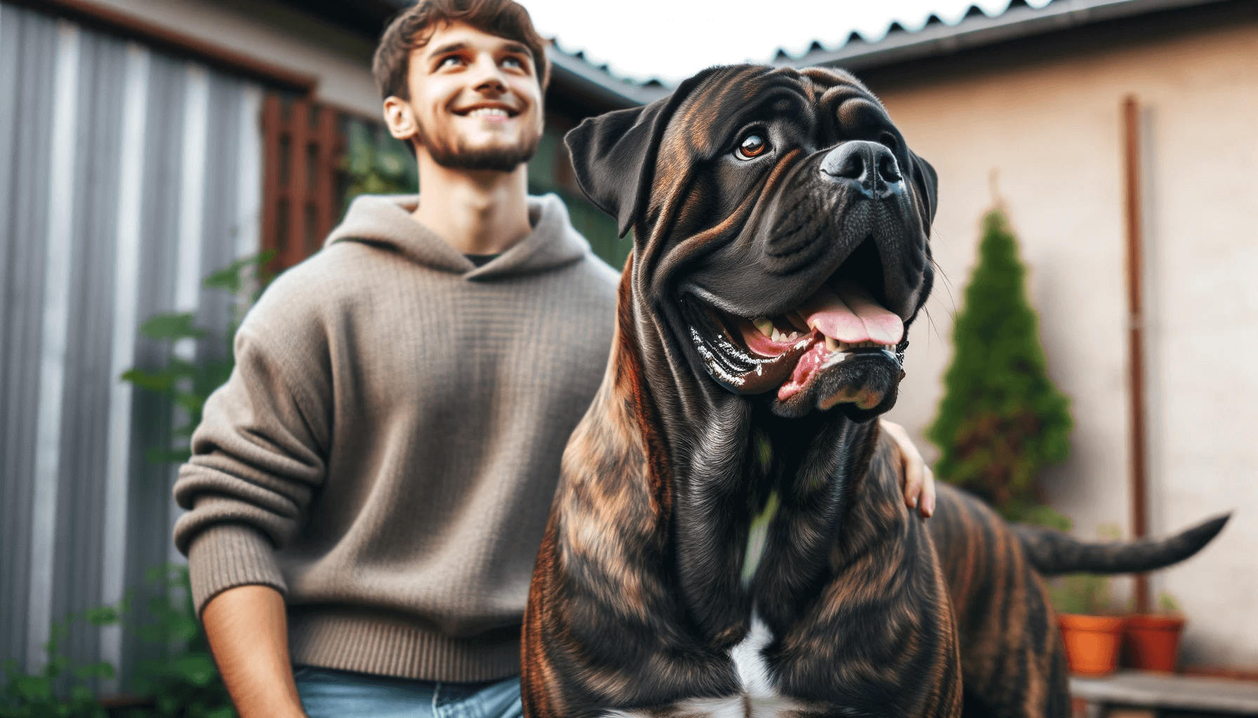 A_large_brindle-coated_dog_standing_proudly_next_to_a_person_looking_up_with_a_joyful_expression
