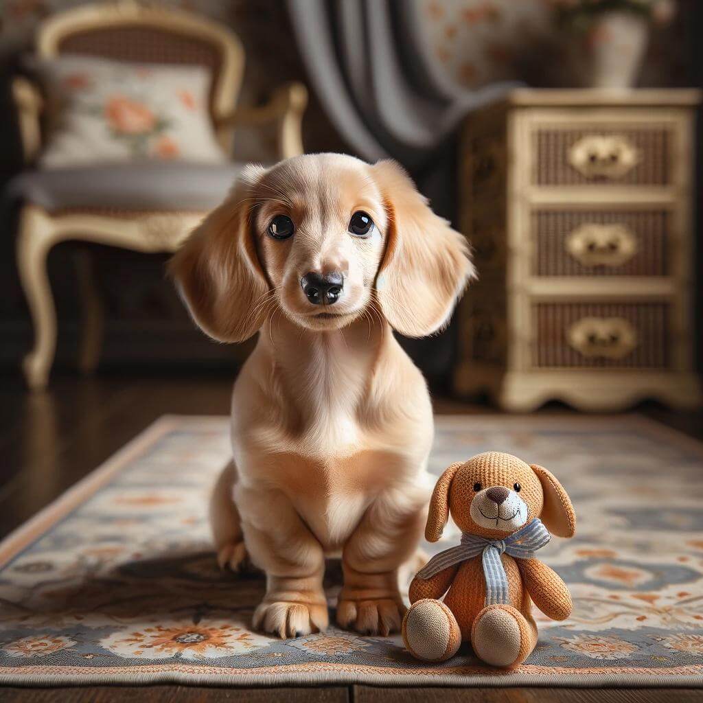 An_adorable_English_cream_Dachshund_sitting_uprigh