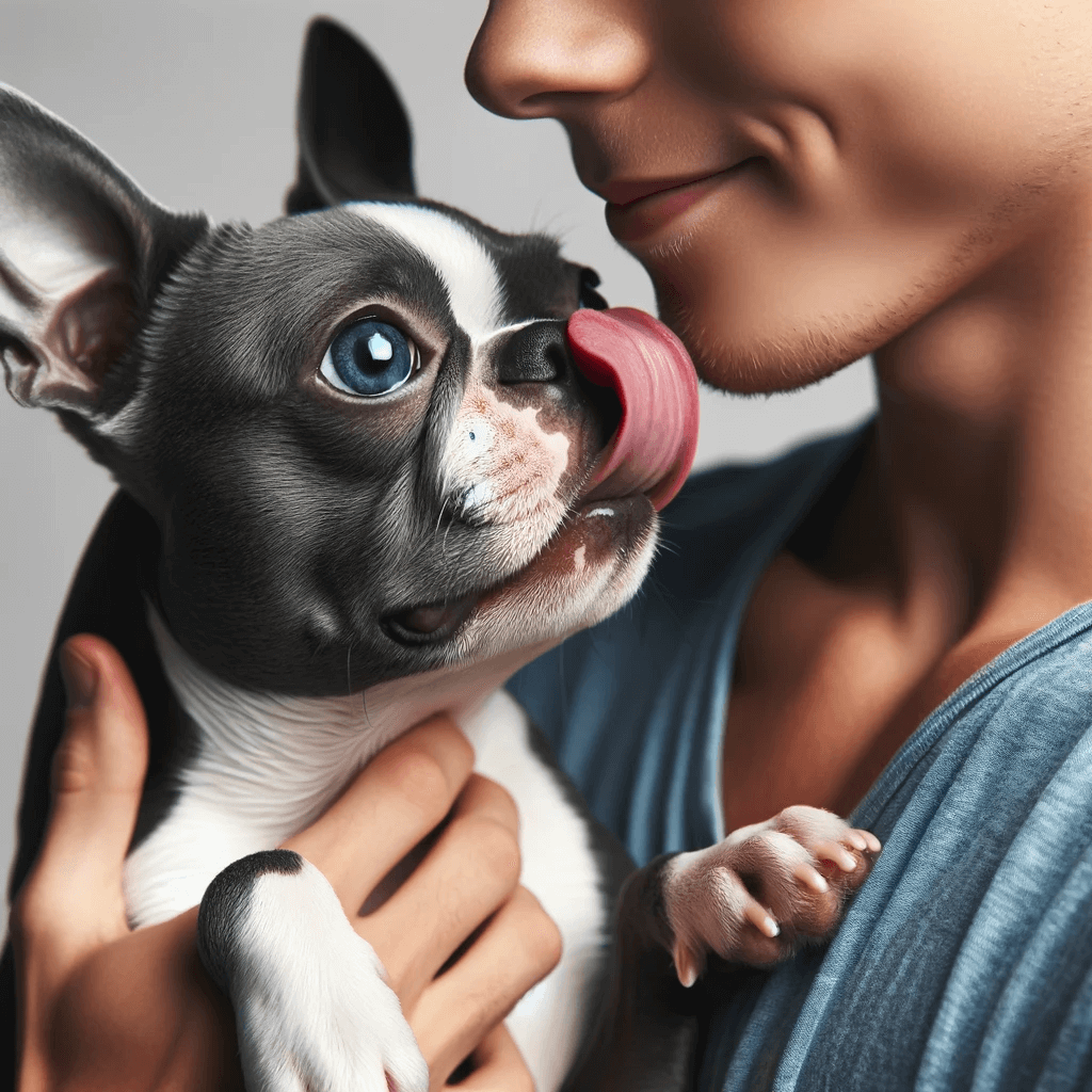 Blue_Boston_Terrier_being_held_by_a_person_licking_its_nose_with_a_playful_and_engaging_demeanor
