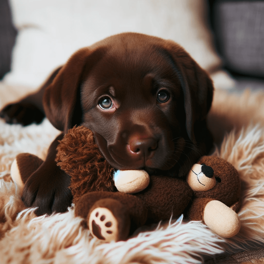 Chocolate_Lab_Puppy_With_Dreamy_Eyes_Cuddling_With_a_Stuffed_Animal_on_a_Fluffy_Rug