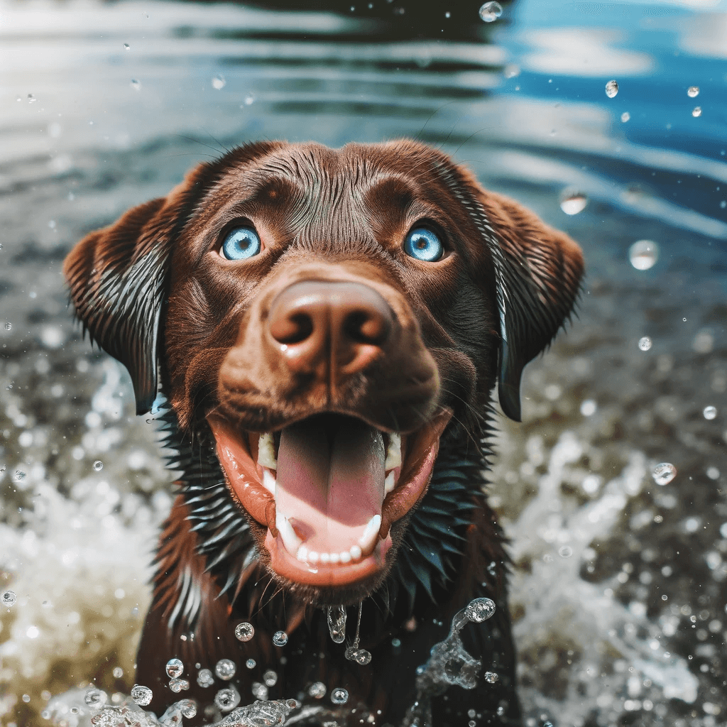 Chocolate_Lab_with_Blue_Eyes_Splashing_in_a_Pond