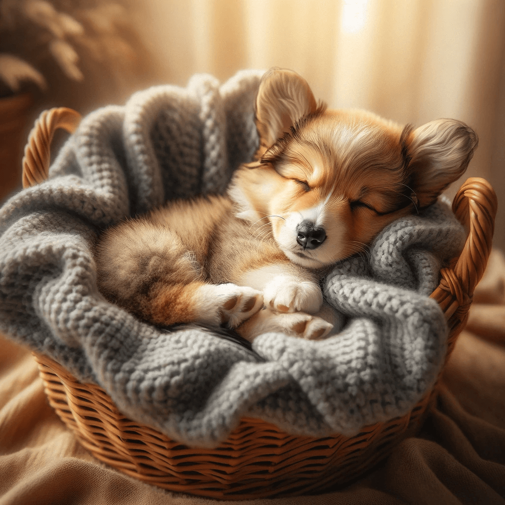 Corgi_fluffiness_and_Poodle_curls_sleeping_peacefully_in_a_basket