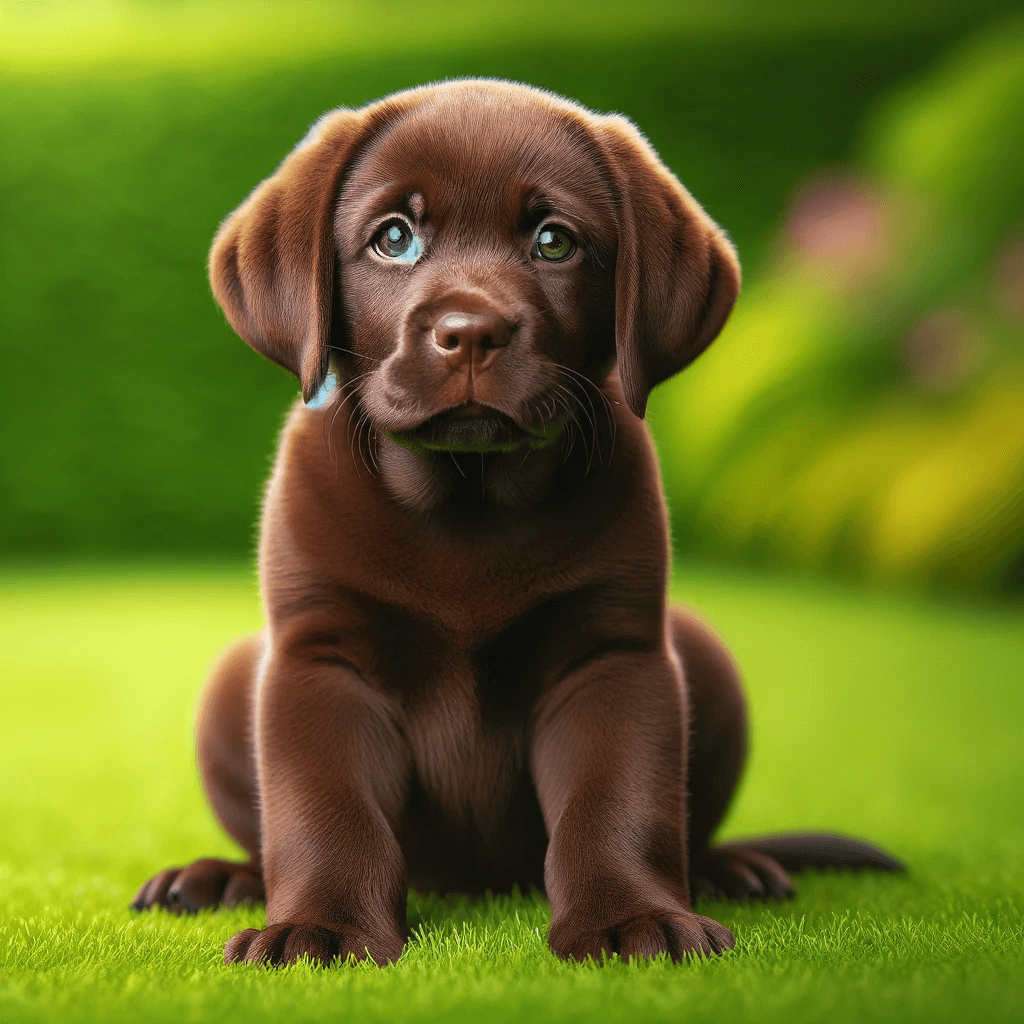 English_Chocolate_Labrador_puppy_sitting_on_a_lush_green_lawn_its_expression_one_of_curiosity_and_attentiveness_with