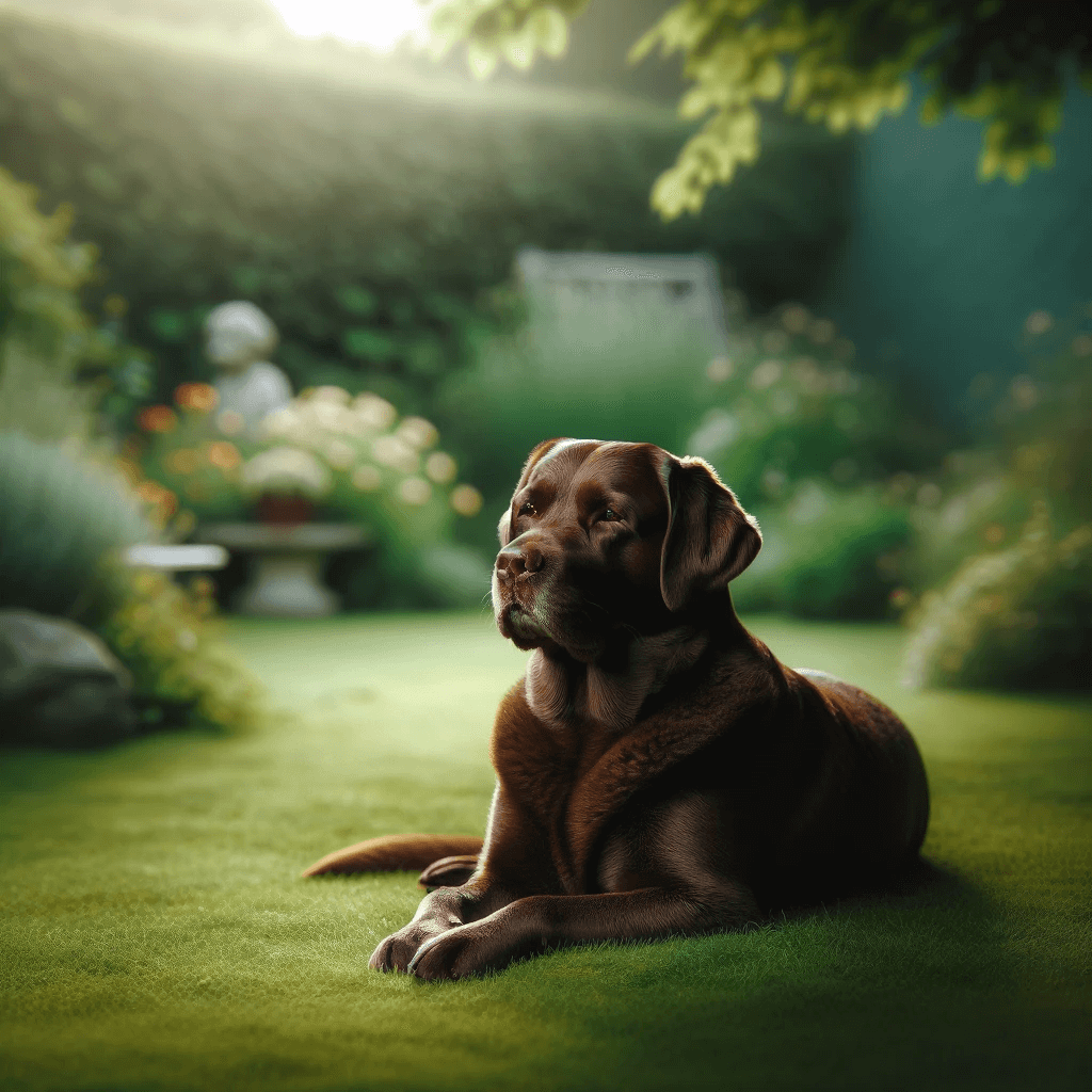 English_chocolate_lab_possibly_lying_on_grass._The_scene_is_tranquil_with_the_lab_lounging_comfortably_showc