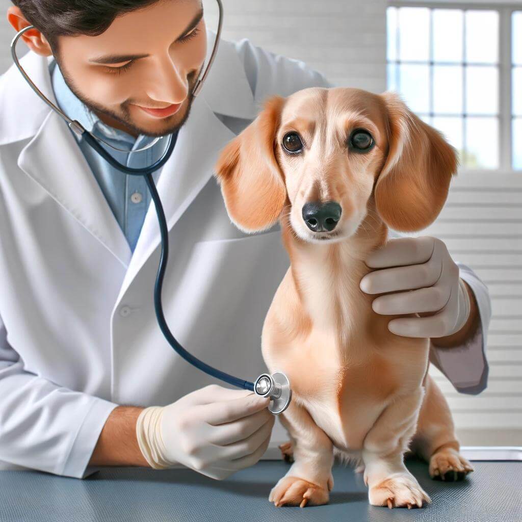 English_cream_Dachshund_receiving_a_heath_check_up