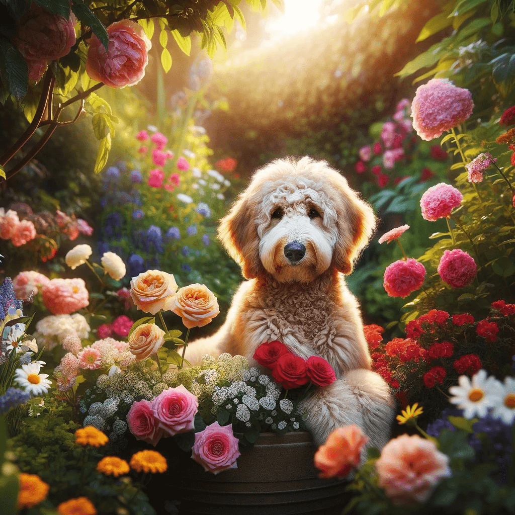 Goldendoodle_amidst_vibrant_flowers_highlighting_its_hypoallergenic_coat_and_love_for_nature
