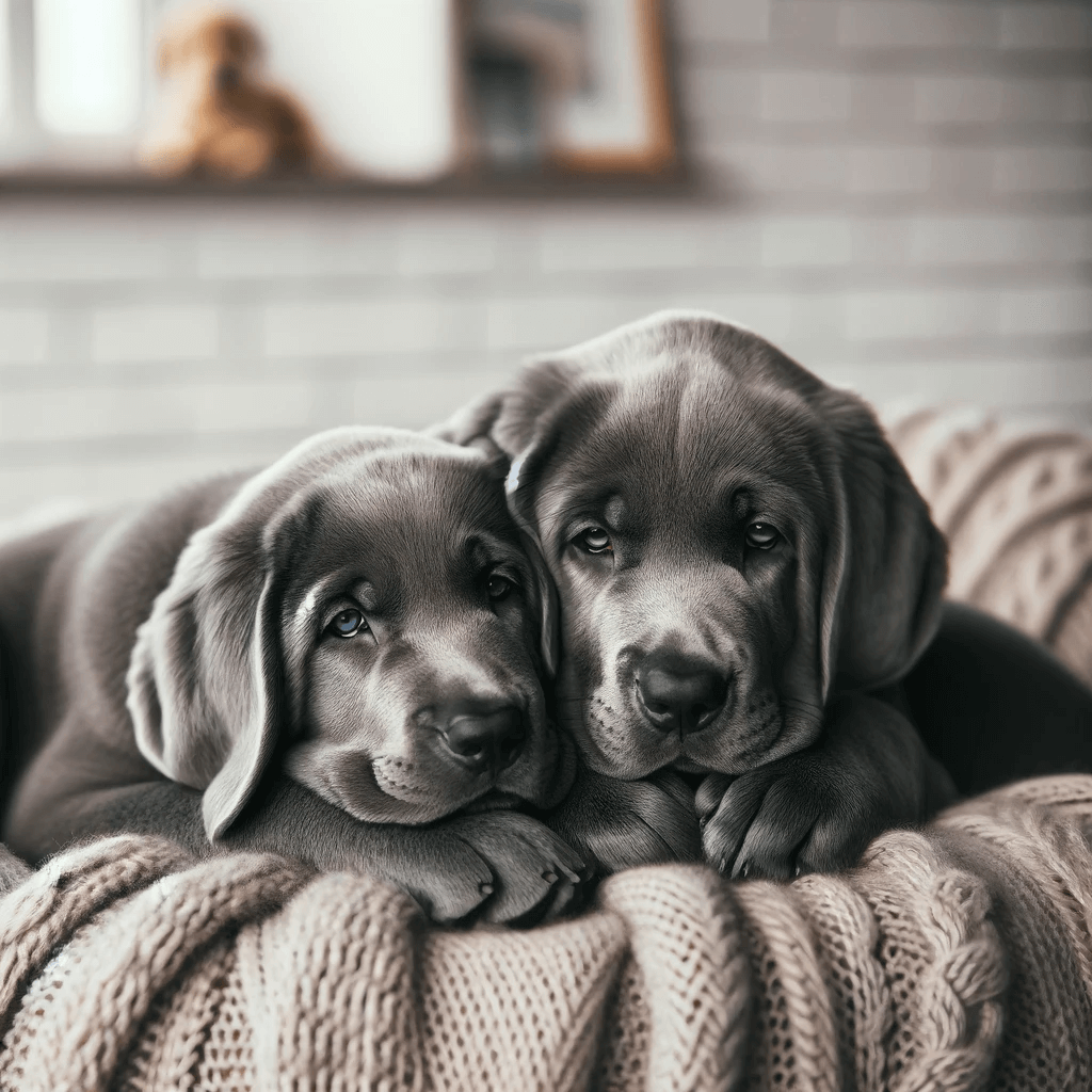 Greyador_siblings_snuggled_up_together_showcasing_their_lovely_grey_fur_in_a_cozy_indoor_setting