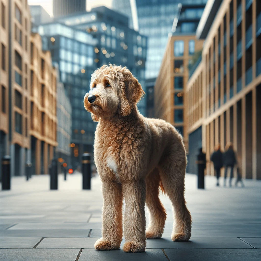 In_an_urban_setting_a_Labradoodle_with_a_fluffy_light_brown_coat_stands_alert_on_a_pavement_its_gaze_directed_keenly_off_to_the_side