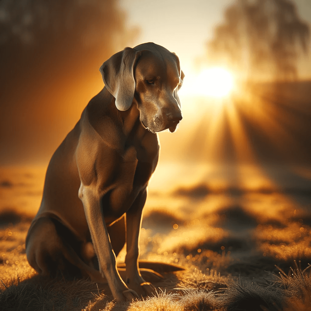Labmaraner_at_Sunrise_A_Labmaraner_sitting_peacefully_as_the_sun_rises_its_contemplative_gaze_and_the_warm_morning_light_creating_a_mo