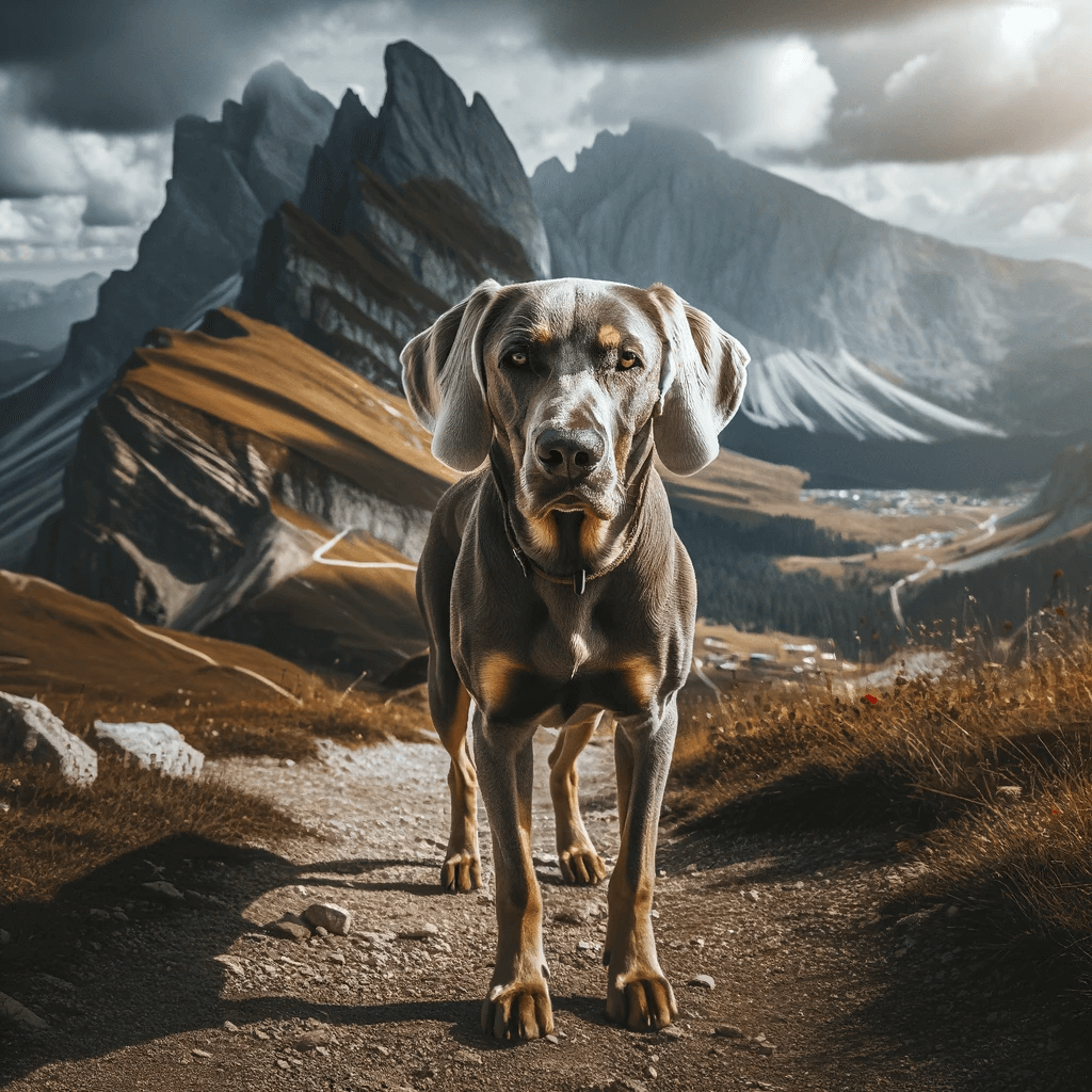 Labmaraner_on_a_Hiking_Trail_An_adventurous_Labmaraner_hiking_on_a_mountain_trail_showcasing_its_athletic_build_and_suitability_for_outdoor_adventur