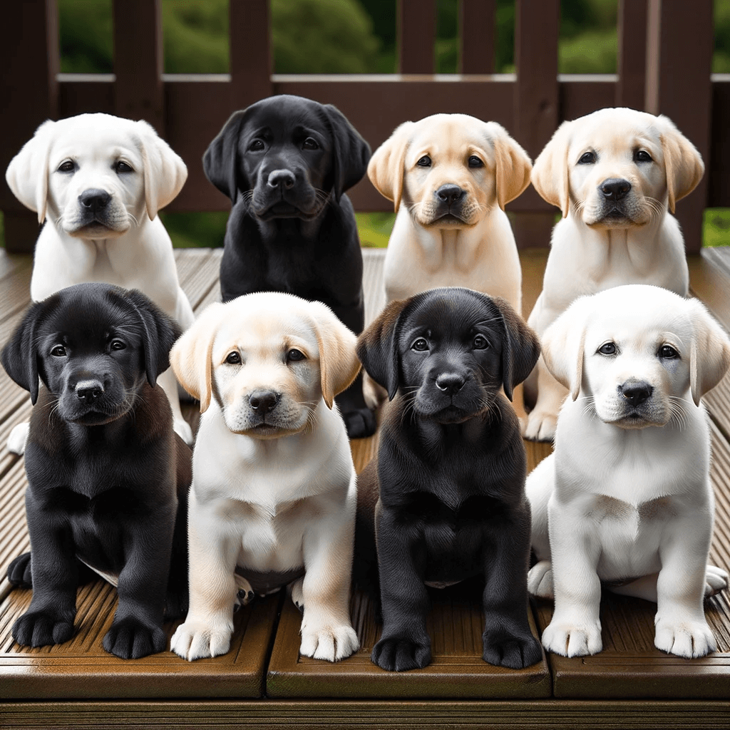 Labrador_Retriever_puppies_on_a_wooden_deck_showcases_a_variety_of_coat_colors_from_white_to_black_with_their_innocent_eyes_a
