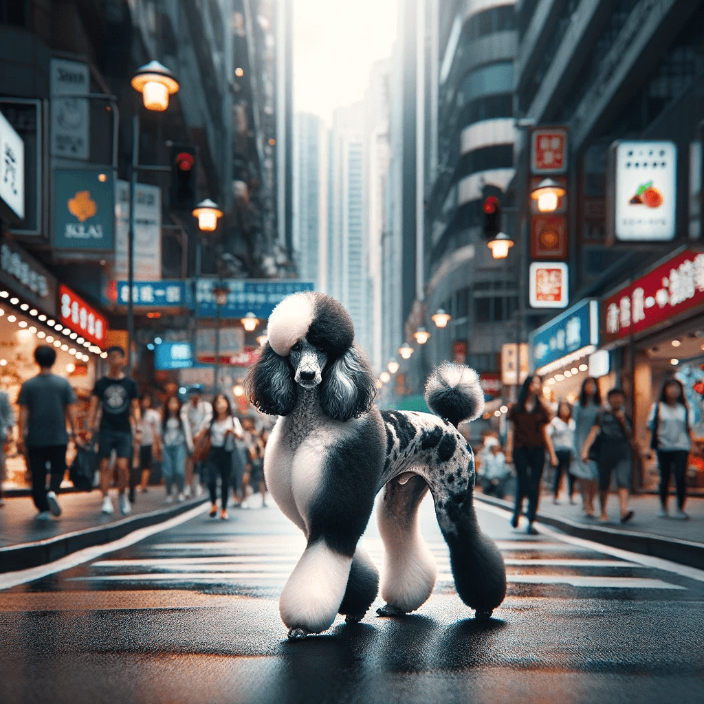 Parti_Poodle_walking_through_a_bustling_city_street_turning_heads_with_its_striking_appearance