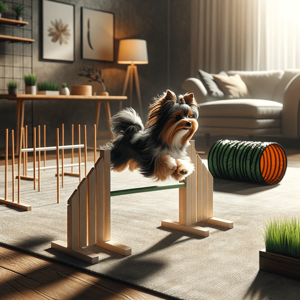 Parti_Yorkie_showcasing_its_agility_on_a_small_indoor_course_highlighting_the_breed_s_ability_to_stay_active_even_in_limited_spaces.