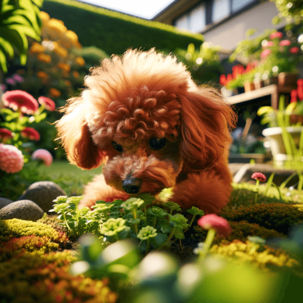 Red_Toy_Poodle_exploring_a_garden_its_red_coat_vibrant_against_the_lush_greenery.