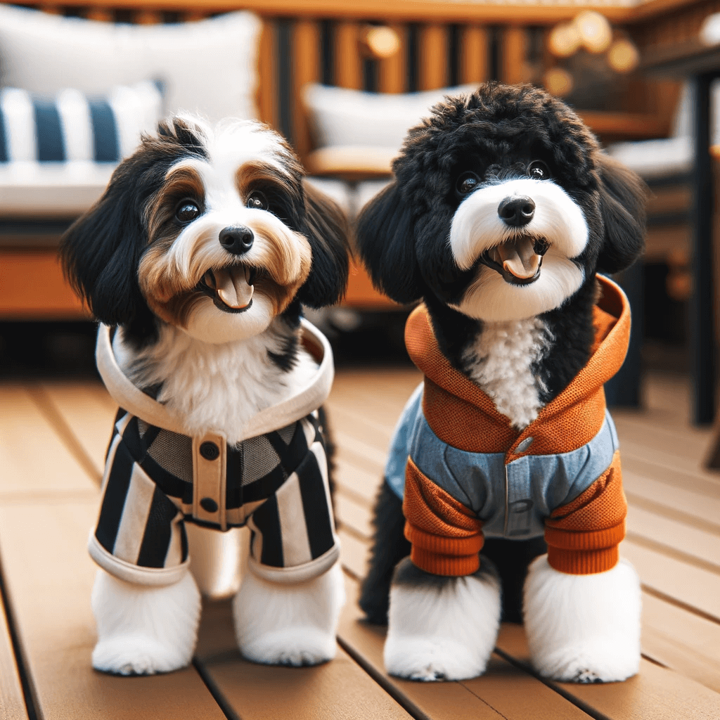 Two_Toy_Aussiedoodles_with_joyful_demeanors_one_with_classic_black_and_white_coat_and_the_other_sporting_a_fashionable_orange_jacket