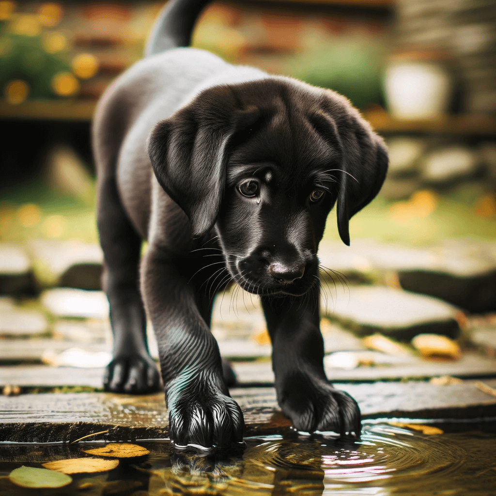 black_Labrador_puppy_cautiously_dipping_its_paws_into_a_shimmering_pond_with_a_look_of_curiosity_and_slight_apprehension