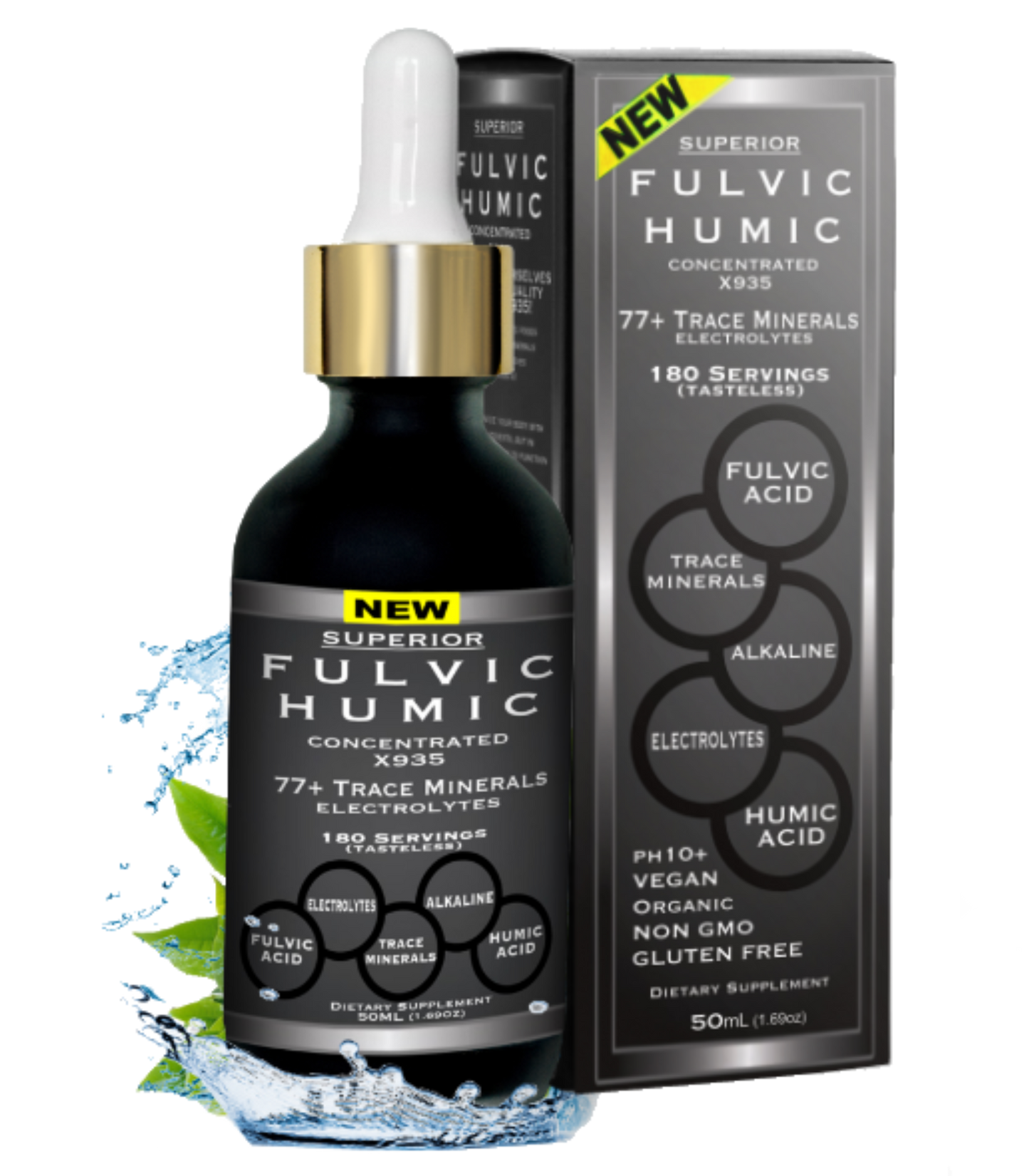 Fulvic Acid and Humic Trace Minerals Concentrated Drops - Make Water Black With Original Alkaline Water Fulvic Trace Minerals