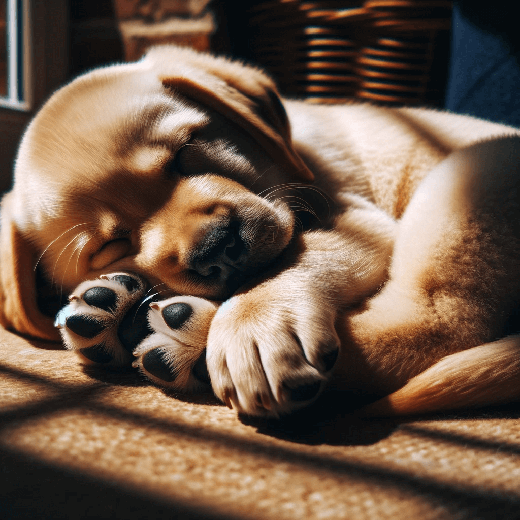 golden_Labrador_puppy_fast_asleep_curled_up_in_a_cozy_sunlit_spot_with_its_tiny_paws_twitching_gently_in_a_dream