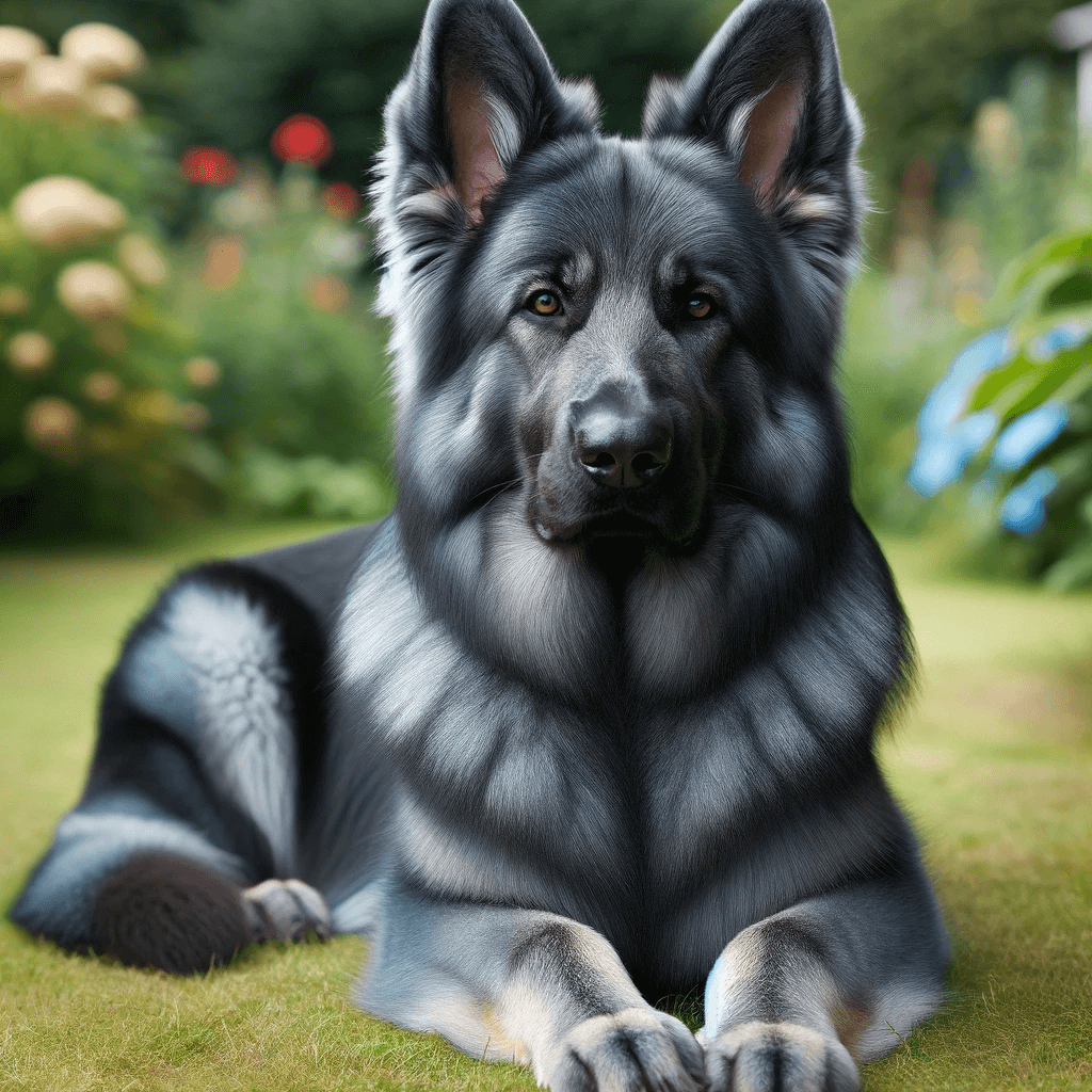 mature_Blue_German_Shepherd_lying_in_a_garden_setting