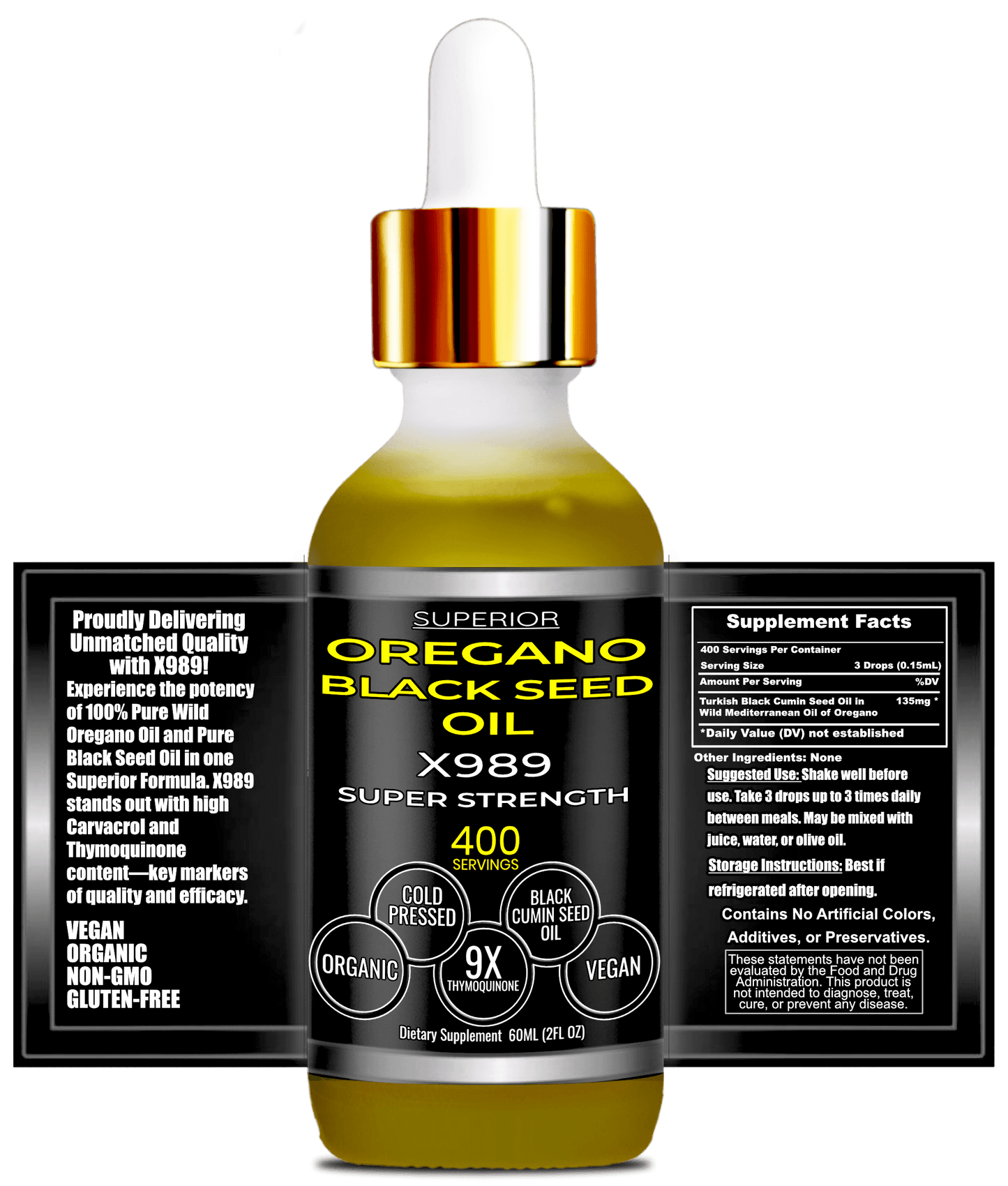 Oil Of Oregano With Black Seed Oil - Organic 2 in 1 Herbal Supplement | 400 Servings