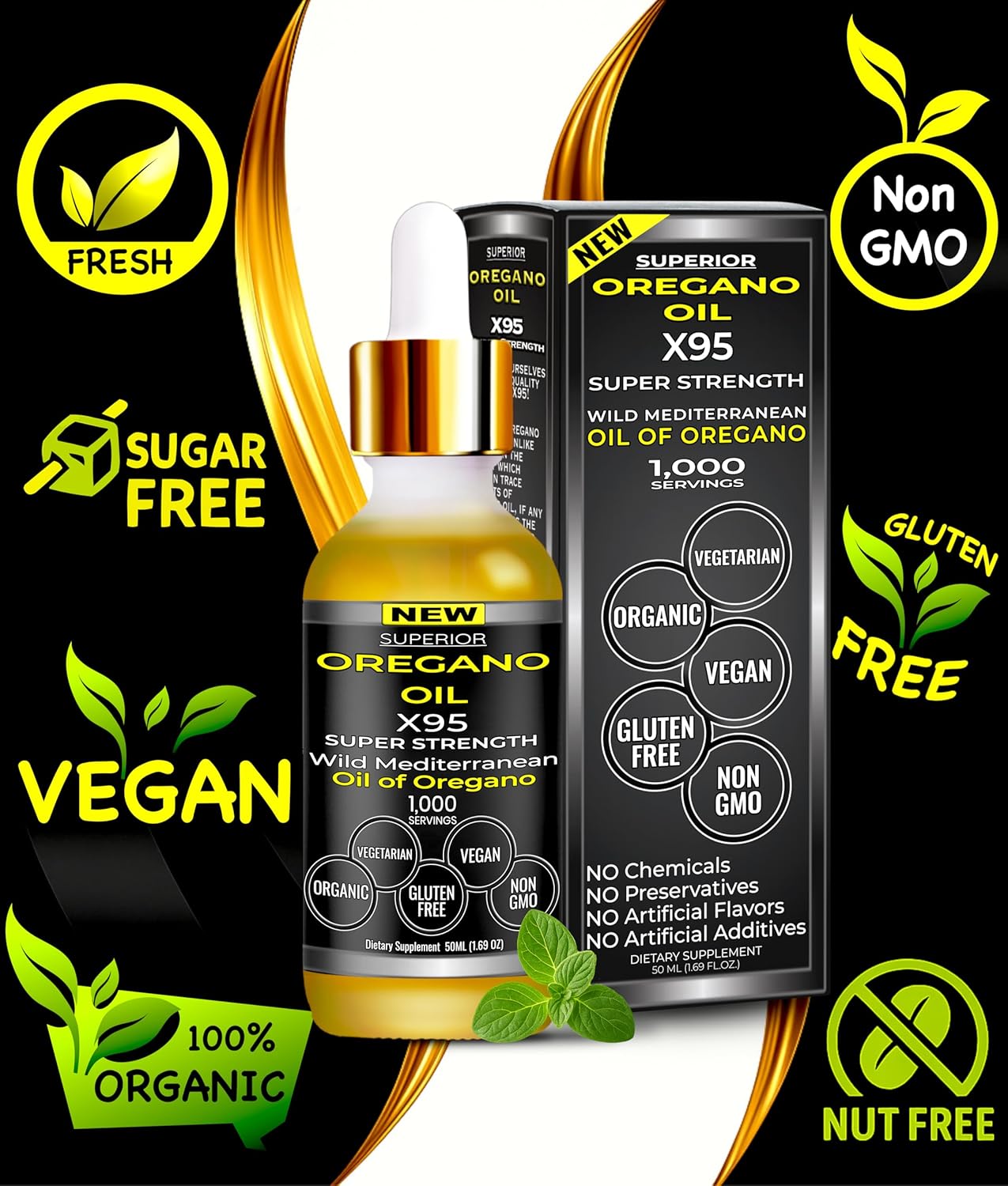 organic oregano oil drops pure oil of oregano supplement fresh sugar free vegan halal 100 percent organic gluten free nut free non gmo