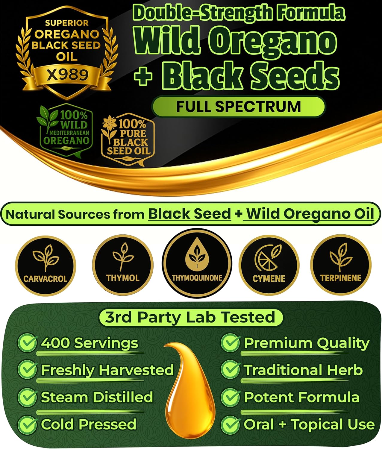 Pure Wild Oregano and Black Seeds with health benefits and features. freshl harvested cold pressed steam distilled potent formula traditional herb for oral and topical use
