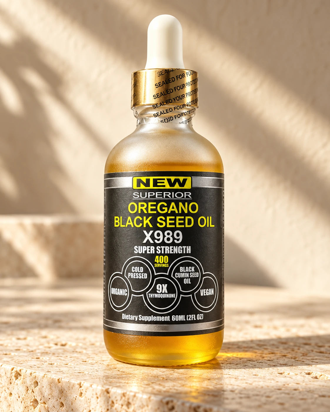 Rendered X989 frosted bottle showing the updated front label