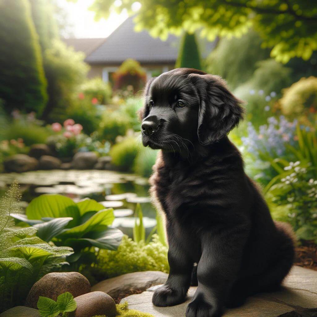 A_Black_Golden_Retriever_puppy_in_a_serene_garden