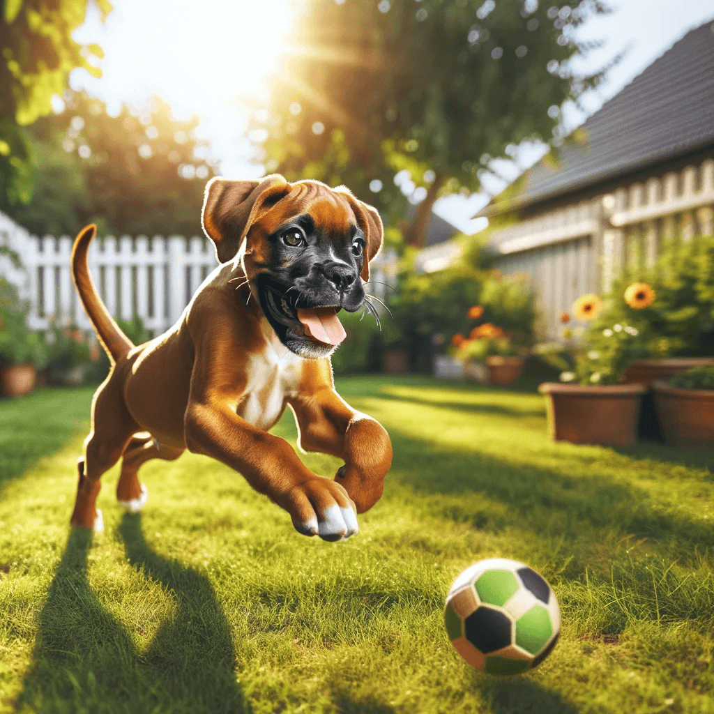 A_Boxador_puppy_joyfully_chasing_a_bouncing_ball_in_a_sunny_backyard_tail_wagging_enthusiastically._The_puppy_is_in_mid-leap