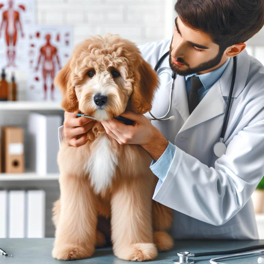 A_Mini_goldendoodle_full_grown_at_the_veterinarian