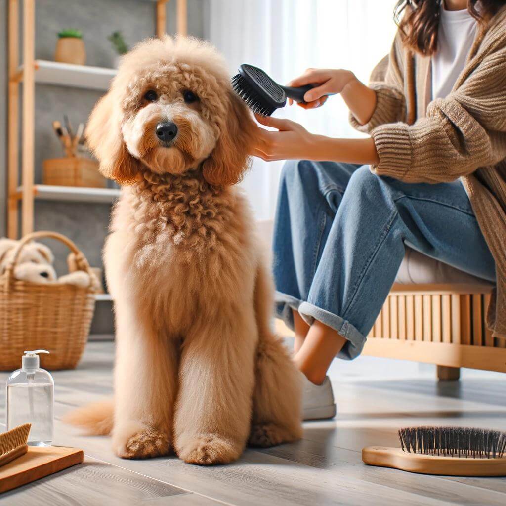 A_Mini_goldendoodle_full_grown_being_groomed