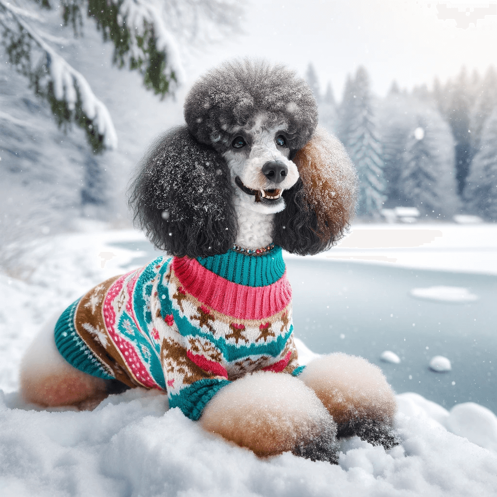 A_Parti_Poodle_on_a_snowy_day_wearing_a_colorful_sweater_to_stay_warm