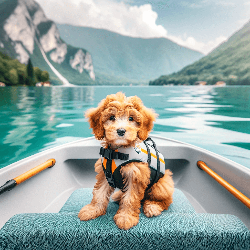 A_Teacup_Labradoodle_enjoying_a_boat_ride_on_a_lake._The_scene_depicts_the_puppy_wearing_a_small_life_jacket_sitting_in_a_boat_with_clear_calm_water
