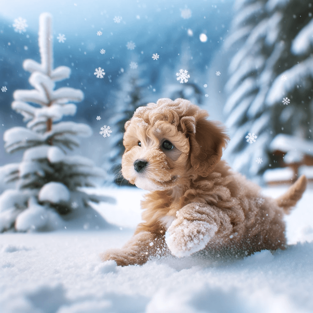 A_Teacup_Labradoodle_puppy_playing_in_the_snow_with_snowflakes_gently_falling_around
