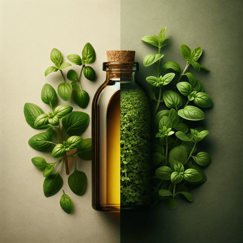 A_comparison_image_showing_raw_oregano_on_one_side_and_oregano_oil_in_a_bottle_on_the_other