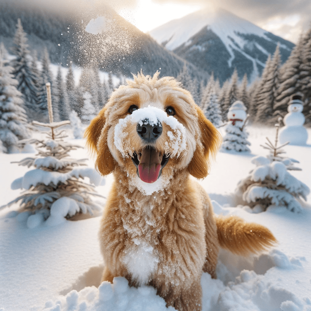 A_f1bb_mini_Golden_Mountain_Doodle_with_a_snow-covered_nose_playing_in_a_winter_wonderland._The_dog_is_joyful_and_playful_with_its_fur_lightly_dusted_with_snow