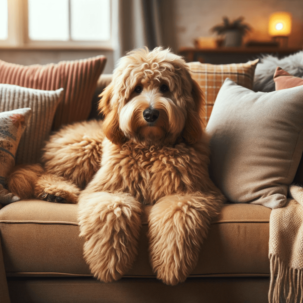 A_fluffy_Golden_f1bb_Mountain_Doodle_lying_on_a_cozy_couch_surrounded_by_soft_pillows