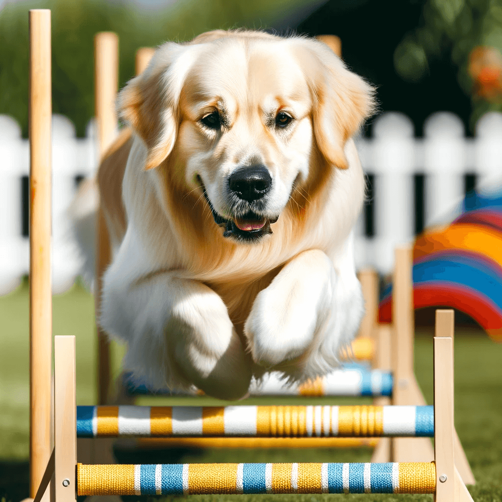 A_focused_Dark_Golden_Retriever_participating_in_an_agility_course_expertly_navigating_obstacles_with_precision_and_enthusiasm
