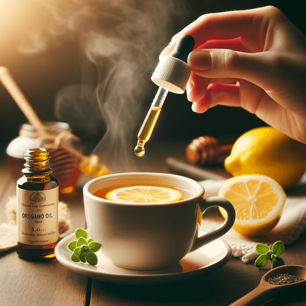 A_hand_holding_a_dropper_above_a_cup_of_warm_honey_and_lemon_about_to_add_oregano_oil_for_a_comforting_throat_remedy