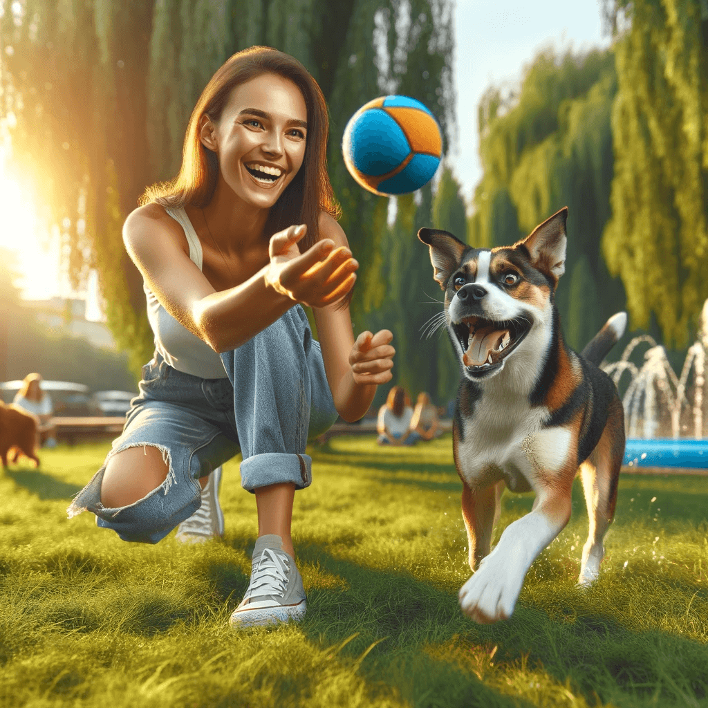 A_lively_woman_and_a_Husky_Boxer_Mix_Boxsky_playing_fetch_in_a_park