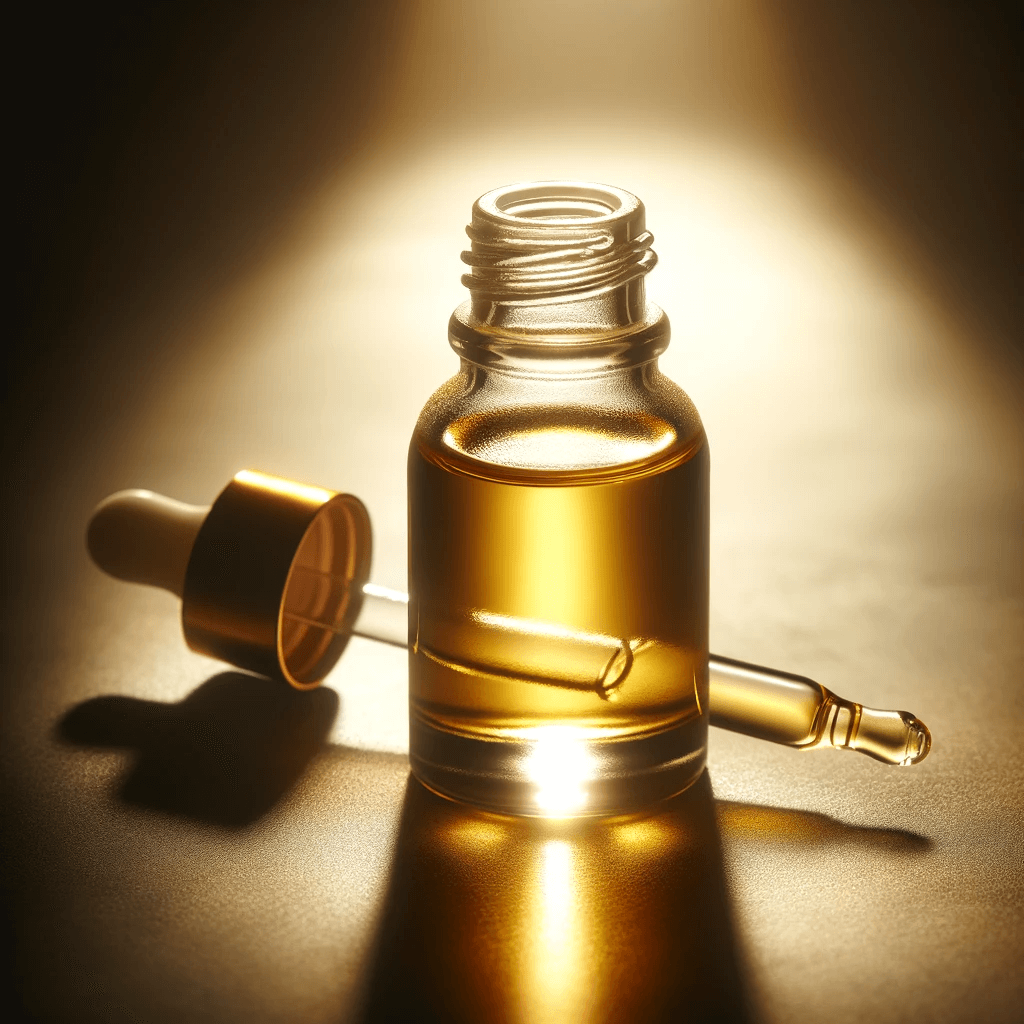 A_small_dropper_bottle_filled_with_golden_oregano_essential_oil_highlighted_by_the_play_of_light_and_shadows