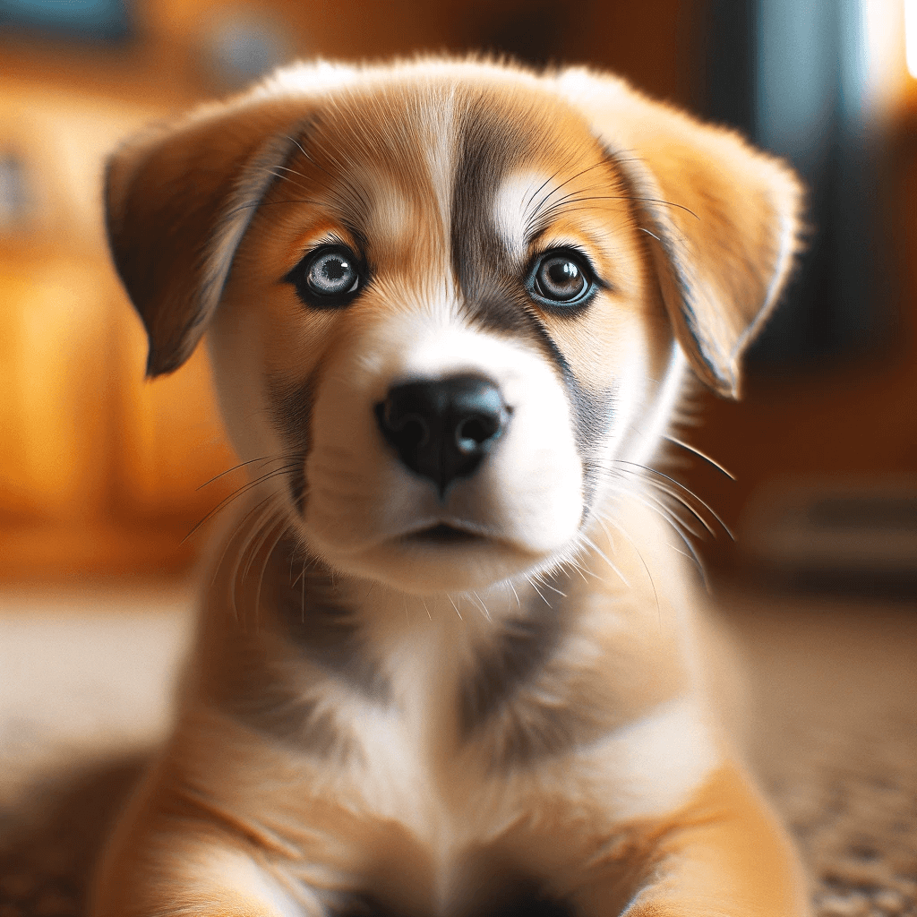 A_young_Husky_Boxer_Mix_Boxsky_puppy_with_a_light_tan_coat_and_a_unique_black_streak_down_the_center_of_the_face_a_common_Husky_trait