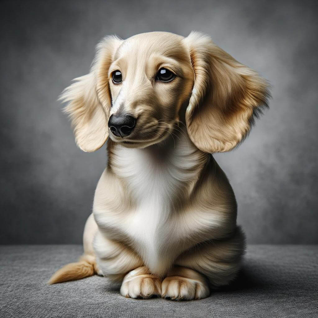 An_English_cream_Dachshund_puppy_with_a_dignified