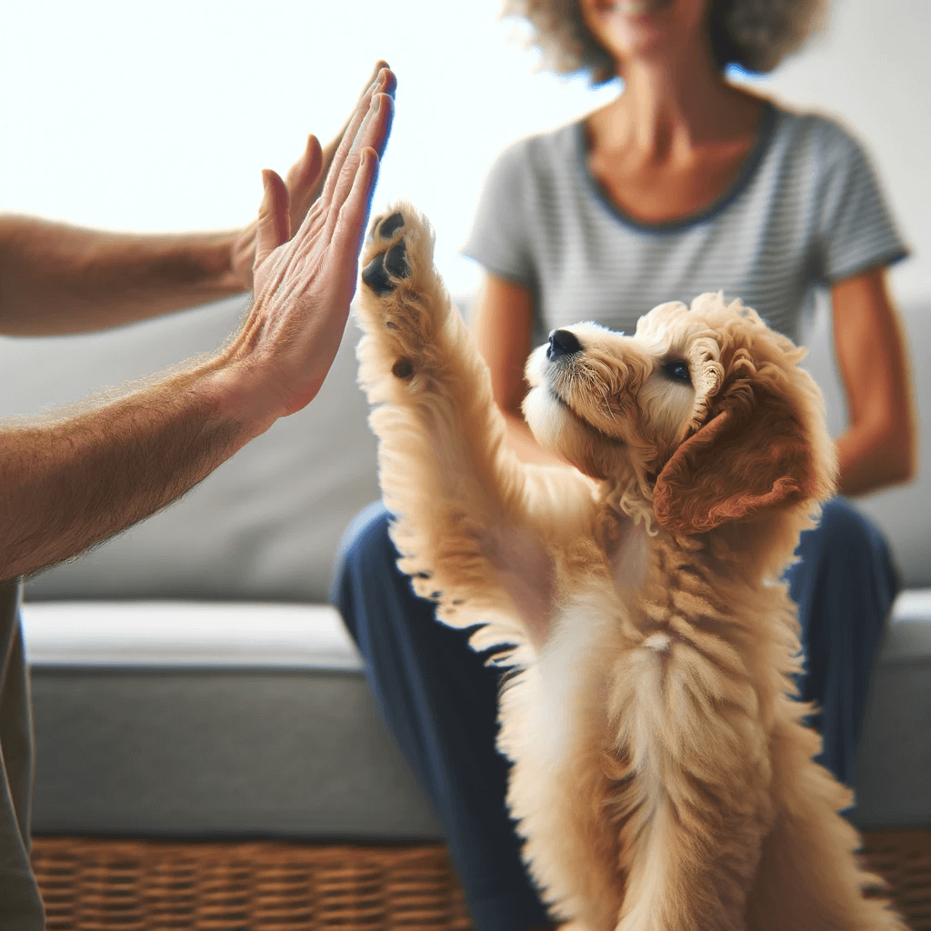 An_F1BB_Mini_Goldendoodle_doing_a_high-five_with_its_owner